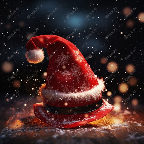 Background with snow and Christmas hat