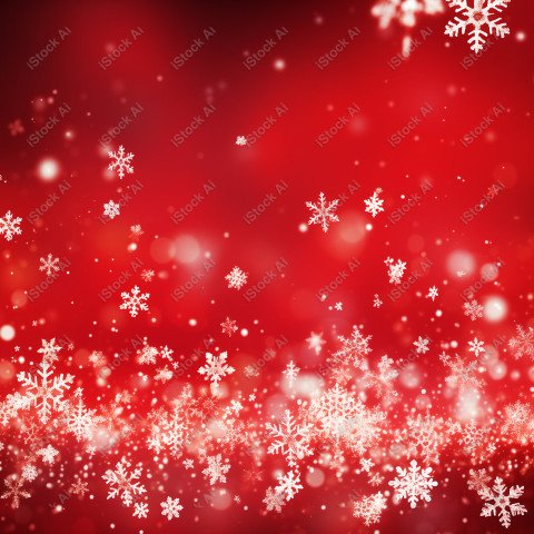 Christmas red background with falling snowflakes