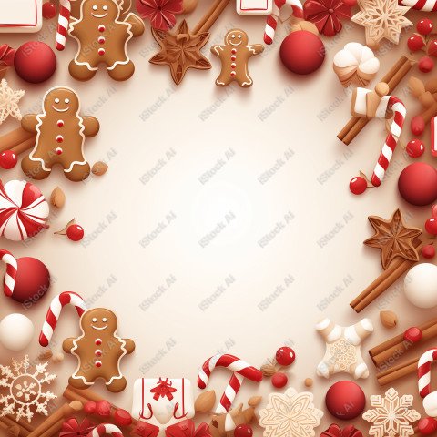 Christmas background template decorated with sweets