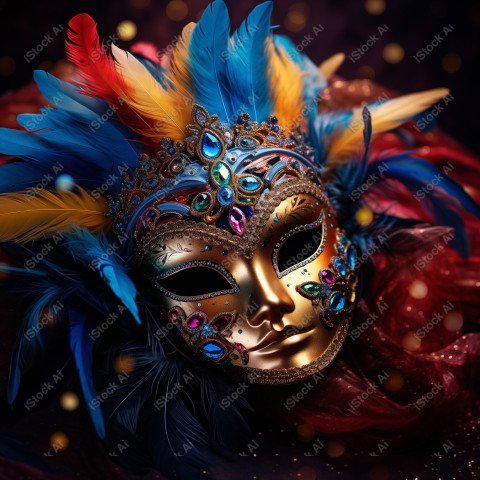 A colorful carnival mask adorned with beads, ready to be worn at a festive celebration  (5)