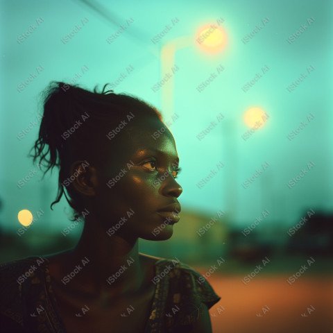 Cinematic, Portrait Photo, An African woman Street Light, Generated with AI  (42)