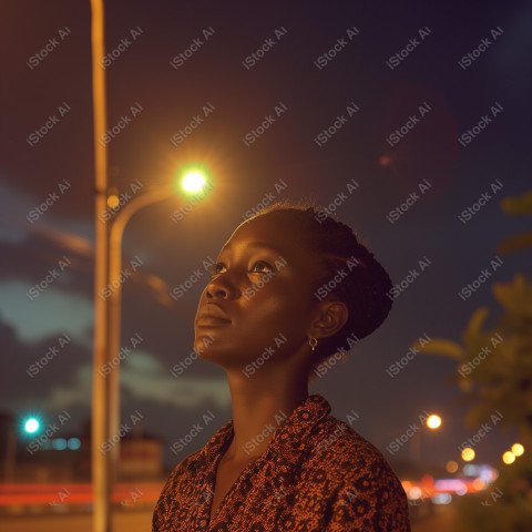 Cinematic, Portrait Photo, An African woman Street Light, Generated with AI  (23)