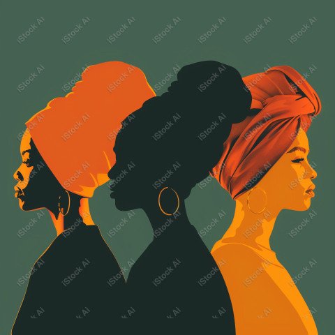 A orange and dark green duotone image of 3 women for women's history graphic celebrating women's history (51)