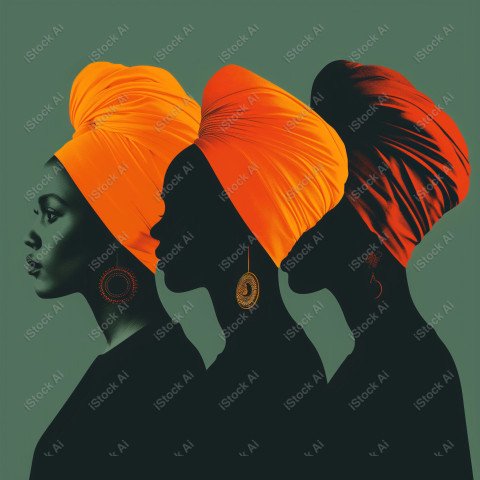 A orange and dark green duotone image of 3 women for women's history graphic celebrating women's history (55)