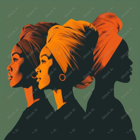 A orange and dark green duotone image of 3 women for women's history graphic celebrating women's history (54)