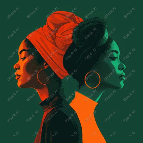 A orange and dark green duotone image of 3 women for women's history graphic celebrating women's history (59)