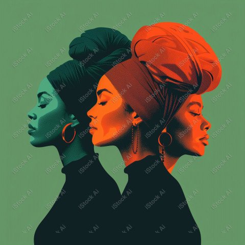 A orange and dark green duotone image of 3 women for women's history graphic celebrating women's history (52)