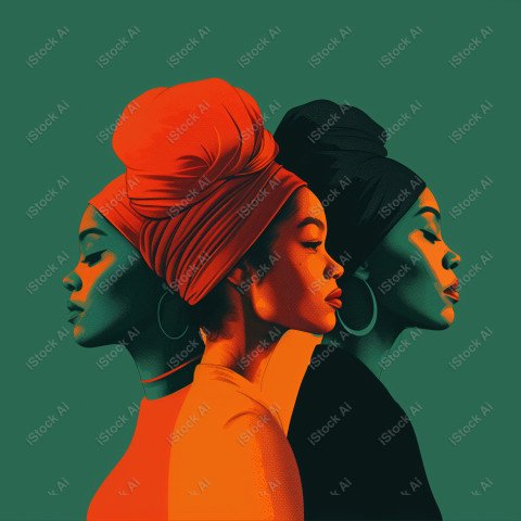 A orange and dark green duotone image of 3 women for women's history graphic celebrating women's history (50)