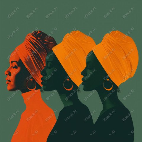 A orange and dark green duotone image of 3 women for women's history graphic celebrating women's history (56)